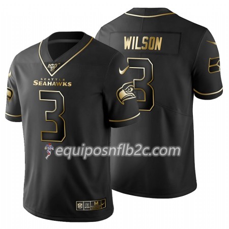 Camiseta Hombre NFL Seattle Seahawks Russell Wilson 3 Nike Negro Golden Edition 100th